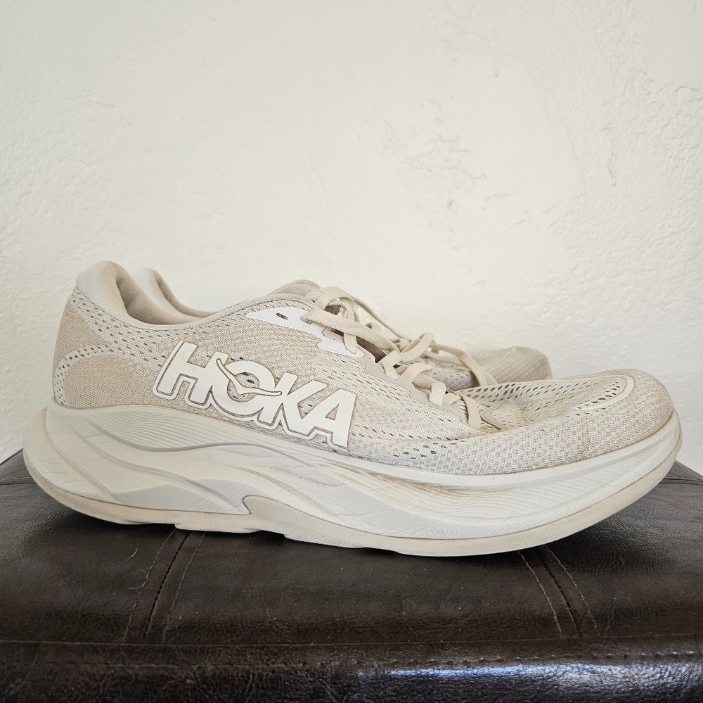HOKA Rincon‎ 4 Beige Cream Running Outdoor Work Out Sneakers Shoes Sz 12D